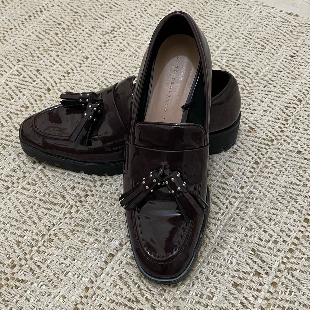 Lug sole platform burgundy loafers